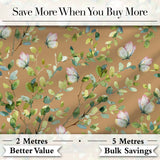 Watercolor Butterflies Green Leaves Branches Seamless Pattern Warm Brown  Digital Print Fabric by the Metre UK Sewing Quilting Textile