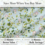 Watercolor Butterflies Green Leaves Branches Seamless Pattern Light Blue  Digital Print Fabric by the Metre UK Sewing Quilting Textile