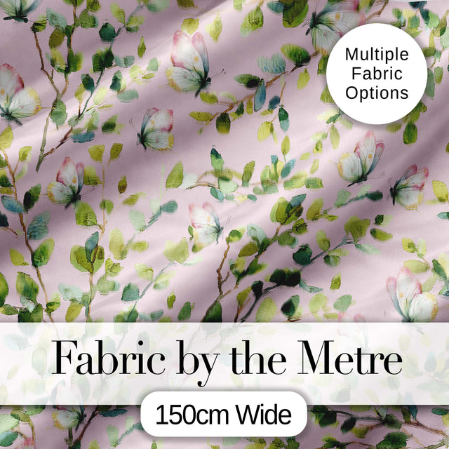 Watercolor Butterflies Green Leaves Branches Seamless Pattern Soft Pink  Digital Print Fabric by the Metre UK Sewing Quilting Textile