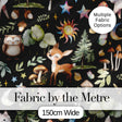 Watercolor Forest Animals Deer Owl Mushrooms Stars Seamless Pattern Black  Digital Print Fabric by the Metre UK Sewing Quilting Textile