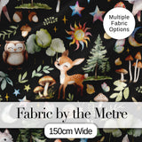 Watercolor Forest Animals Deer Owl Mushrooms Stars Seamless Pattern Black  Digital Print Fabric by the Metre UK Sewing Quilting Textile