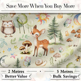 Watercolor Forest Animal Deer Owl Mushrooms Stars Seamless Pattern Light Cream  Digital Print Fabric by the Metre UK Sewing Quilting Textile