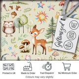 Watercolor Forest Animal Deer Owl Mushrooms Stars Seamless Pattern Light Cream  Digital Print Fabric by the Metre UK Sewing Quilting Textile