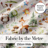 Watercolor Forest Animals Deer Owl Mushrooms Stars Seamless Pattern Warm Beige  Digital Print Fabric by the Metre UK Sewing Quilting Textile