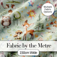 Watercolor Forest Animals Deer Owl Mushrooms Stars Seamless Pattern Sage Green  Digital Print Fabric by the Metre UK Sewing Quilting Textile