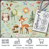 Watercolor Forest Animals Deer Owl Mushrooms Stars Seamless Pattern Sage Green  Digital Print Fabric by the Metre UK Sewing Quilting Textile