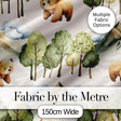 Watercolor Woodland Bear Trees Mountains Seamless Pattern Warm Taupe Background Digital Print Fabric by the Metre UK Sewing Quilting Textile