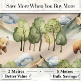 Watercolor Woodland Bear Trees Mountains Seamless Pattern Light Peach  Digital Print Fabric by the Metre UK Sewing Quilting Textile