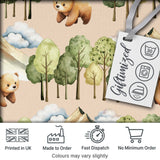 Watercolor Woodland Bear Trees Mountains Seamless Pattern Light Peach  Digital Print Fabric by the Metre UK Sewing Quilting Textile