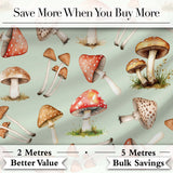 Watercolor Forest Mushrooms Toadstools Seamless Pattern Sage Green Background Digital Print Fabric by the Metre UK Sewing Quilting Textile