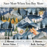 Watercolor Mountain Landscape Pine Trees Seamless Pattern Soft Pink Background Digital Print Fabric by the Metre UK Sewing Quilting Textile