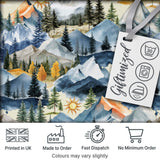 Watercolor Mountain Landscape Pine Trees Seamless Pattern Warm Beige Background Digital Print Fabric by the Metre UK Sewing Quilting Textile