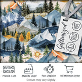 Watercolor Mountain Landscape Pine Trees Seamless Pattern Cream Background Digital Print Fabric by the Metre UK Sewing Quilting Textile