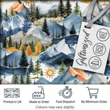 Watercolor Mountain Forest Landscape Sunset Seamless Pattern Cream Background Digital Print Fabric by the Metre UK Sewing Quilting Textile