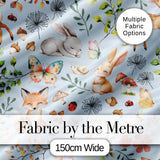 Cute Woodland Animals Rabbit Fox Butterfly Seamless Pattern Blue Background Digital Print Fabric by the Metre UK Sewing Quilting Textile