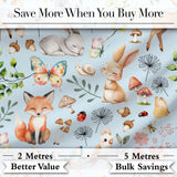 Cute Woodland Animals Rabbit Fox Butterfly Seamless Pattern Blue Background Digital Print Fabric by the Metre UK Sewing Quilting Textile