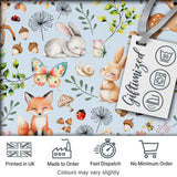 Cute Woodland Animals Rabbit Fox Butterfly Seamless Pattern Blue Background Digital Print Fabric by the Metre UK Sewing Quilting Textile