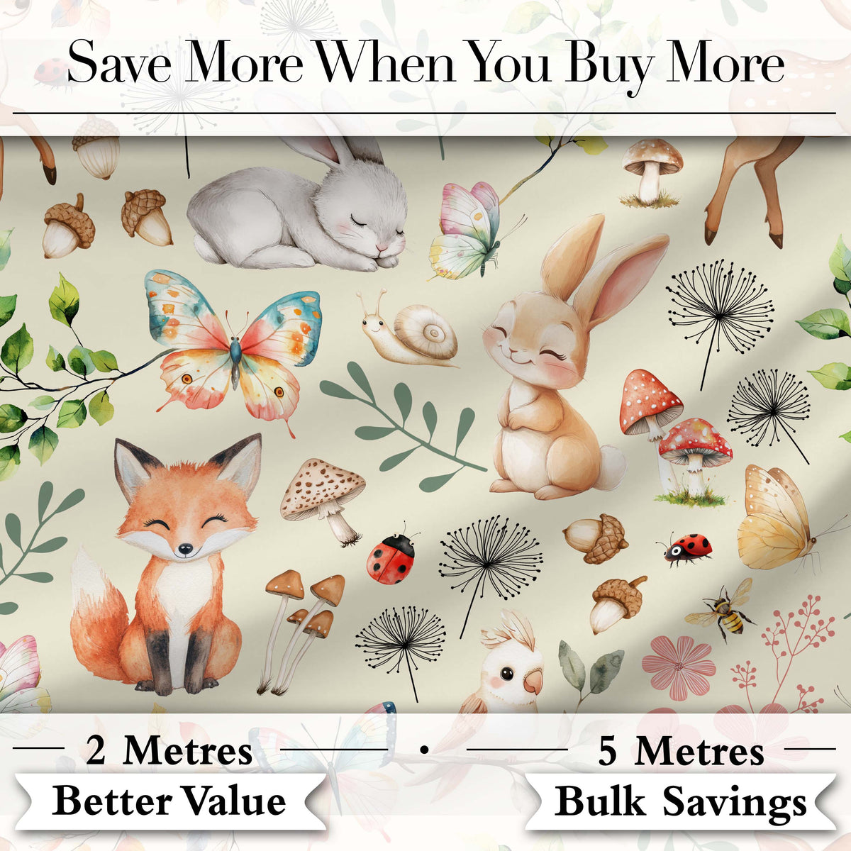 Woodland Animals Rabbit Fox Butterfly Seamless Pattern Sage Green  Digital Print Fabric by the Metre UK Sewing Quilting Textile
