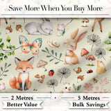 Woodland Animals Rabbit Fox Butterfly Seamless Pattern Sage Green  Digital Print Fabric by the Metre UK Sewing Quilting Textile