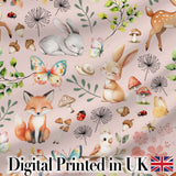 Cute Woodland Animals Rabbit Fox Butterfly Seamless Pattern Blush Background Digital Print Fabric by the Metre UK Sewing Quilting Textile