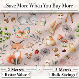 Cute Woodland Animals Rabbit Fox Butterfly Seamless Pattern Blush Background Digital Print Fabric by the Metre UK Sewing Quilting Textile