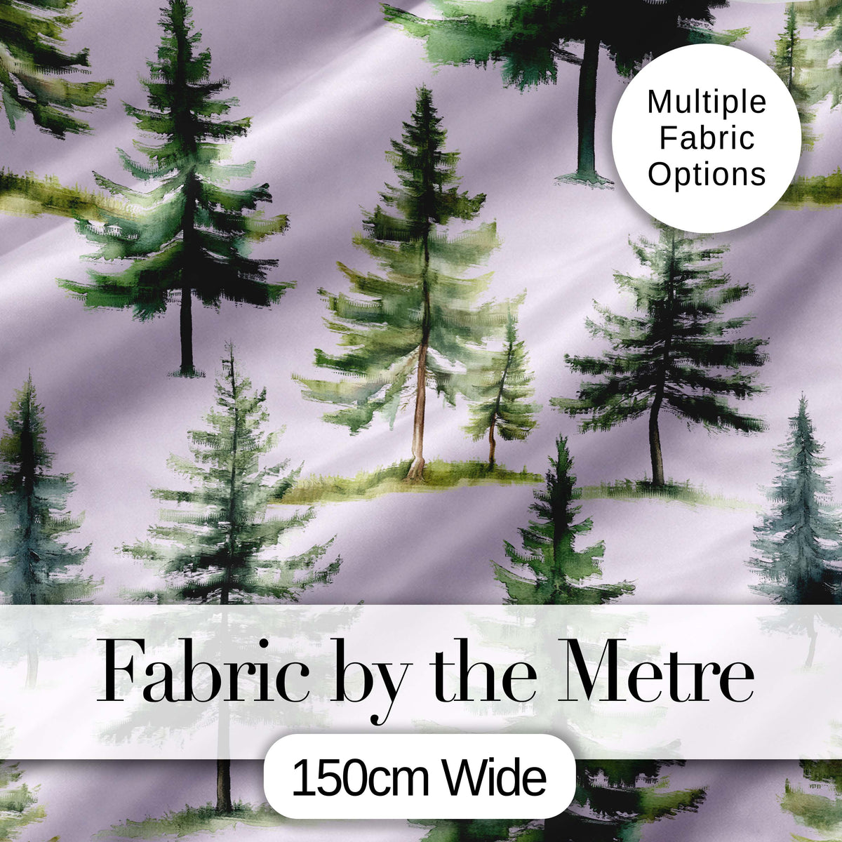 Watercolor Pine Tree Forest Seamless Pattern Lavendar Background Digital Print Fabric by the Metre UK Sewing Quilting Textile