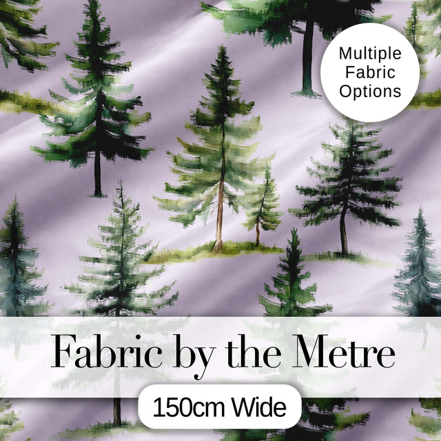 Watercolor Pine Tree Forest Seamless Pattern Lavendar Background Digital Print Fabric by the Metre UK Sewing Quilting Textile