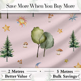 Watercolor Forest Trees Mushrooms Sun Moon Stars Seamless Pattern Blush  Digital Print Fabric by the Metre UK Sewing Quilting Textile