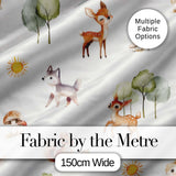 Woodland Deer Fox Squirrel Mushroom Forest Seamless Pattern Light Grey  Digital Print Fabric by the Metre UK Sewing Quilting Textile