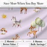 Woodland Deer Fox Squirrel Mushroom Forest Seamless Pattern Lavender  Digital Print Fabric by the Metre UK Sewing Quilting Textile