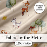 Woodland Deer Fox Squirrel Mushroom Forest Seamless Pattern Beige  Digital Print Fabric by the Metre UK Sewing Quilting Textile