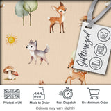 Woodland Deer Fox Squirrel Mushroom Forest Seamless Pattern Beige  Digital Print Fabric by the Metre UK Sewing Quilting Textile