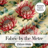 Tropical Protea Flowers Green Leaves Seamless Pattern Yellow Background Digital Print Fabric by the Metre UK Sewing Quilting Textile