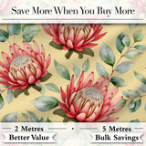 Tropical Protea Flowers Green Leaves Seamless Pattern Yellow Background Digital Print Fabric by the Metre UK Sewing Quilting Textile