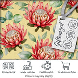 Tropical Protea Flowers Green Leaves Seamless Pattern Yellow Background Digital Print Fabric by the Metre UK Sewing Quilting Textile