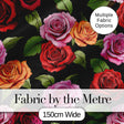 Bold Colorful Rose Flowers Seamless Pattern Black Background Digital Print Fabric by the Metre UK Sewing Quilting Textile