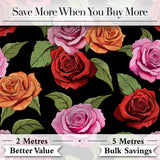 Bold Colorful Rose Flowers Seamless Pattern Black Background Digital Print Fabric by the Metre UK Sewing Quilting Textile