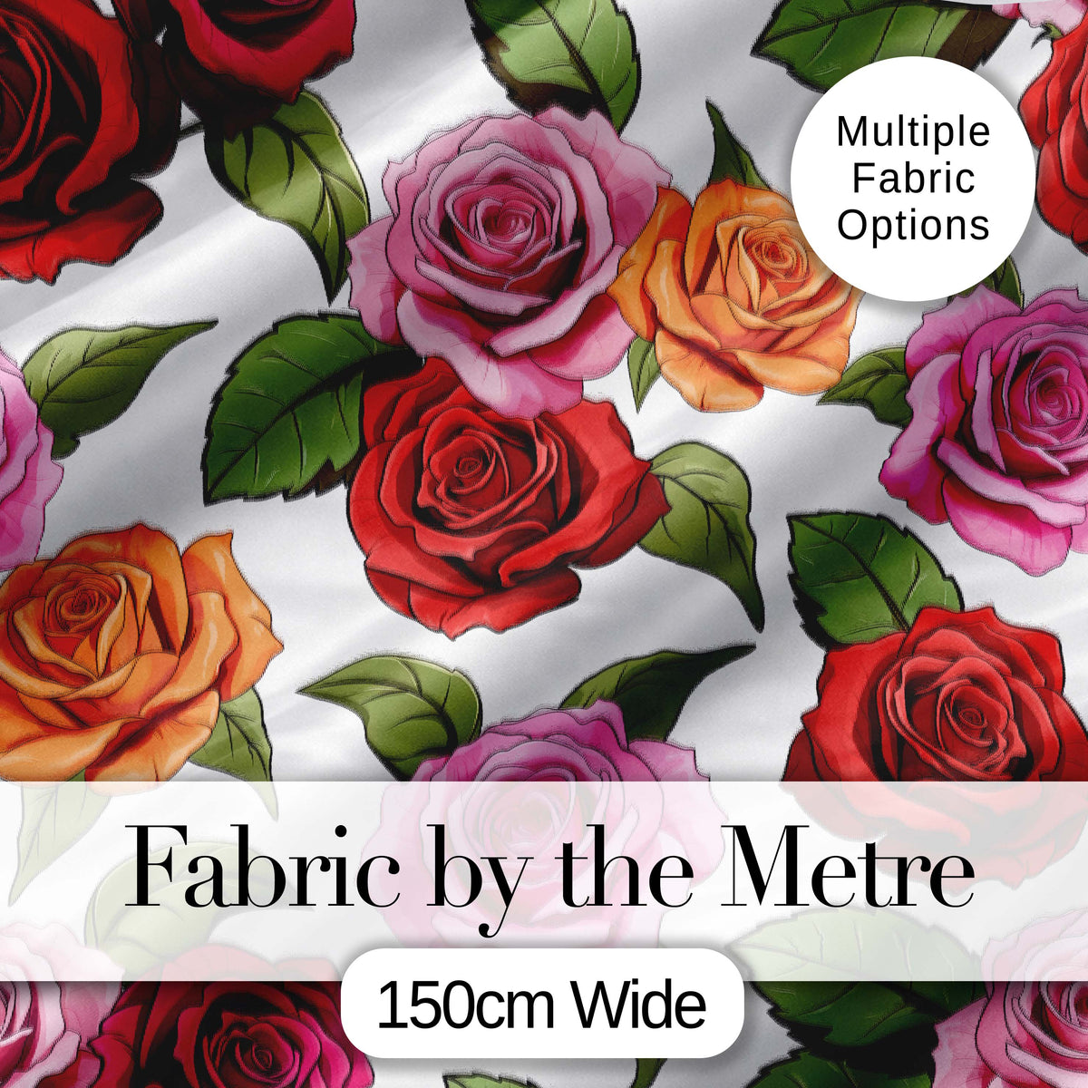 Bold Colorful Rose Flowers Seamless Pattern Light Grey Background Digital Print Fabric by the Metre UK Sewing Quilting Textile