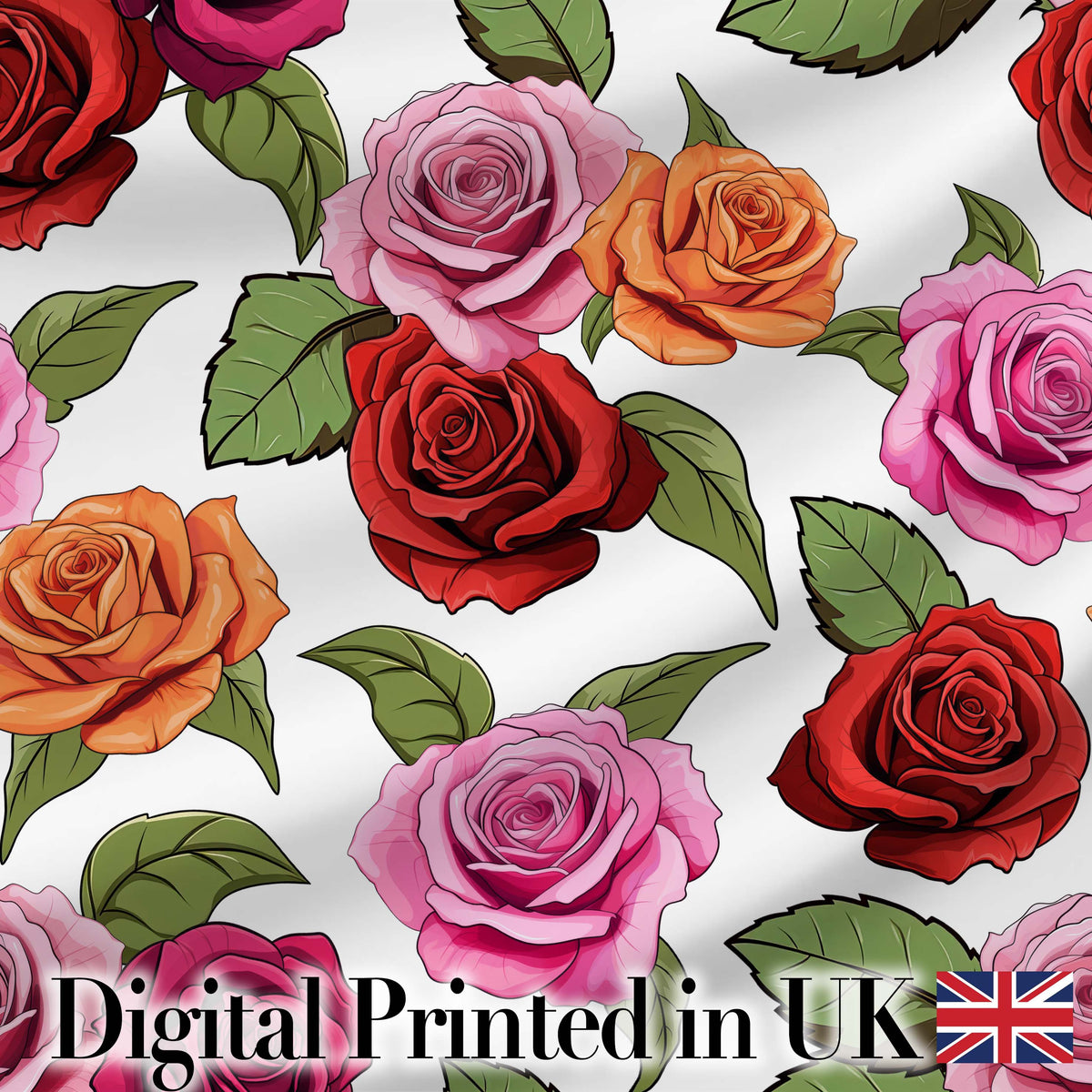 Bold Colorful Rose Flowers Seamless Pattern Light Grey Background Digital Print Fabric by the Metre UK Sewing Quilting Textile