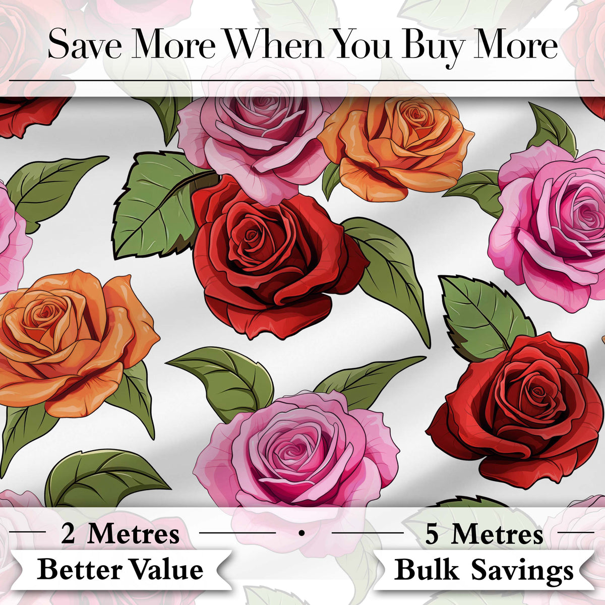 Bold Colorful Rose Flowers Seamless Pattern Light Grey Background Digital Print Fabric by the Metre UK Sewing Quilting Textile