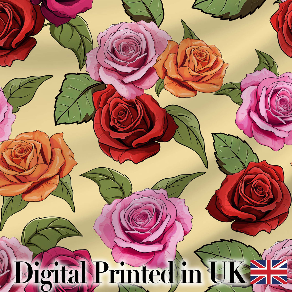 Bold Colorful Rose Flowers Seamless Pattern Soft Beige Background Digital Print Fabric by the Metre UK Sewing Quilting Textile