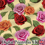 Bold Colorful Rose Flowers Seamless Pattern Soft Beige Background Digital Print Fabric by the Metre UK Sewing Quilting Textile