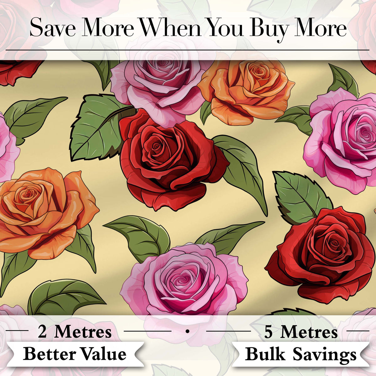 Bold Colorful Rose Flowers Seamless Pattern Soft Beige Background Digital Print Fabric by the Metre UK Sewing Quilting Textile