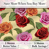 Bold Colorful Rose Flowers Seamless Pattern Soft Beige Background Digital Print Fabric by the Metre UK Sewing Quilting Textile