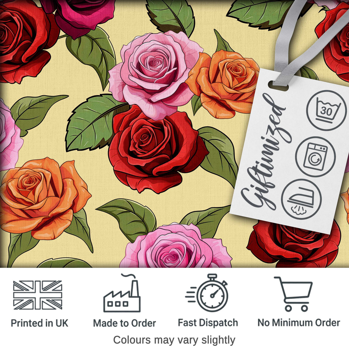 Bold Colorful Rose Flowers Seamless Pattern Soft Beige Background Digital Print Fabric by the Metre UK Sewing Quilting Textile