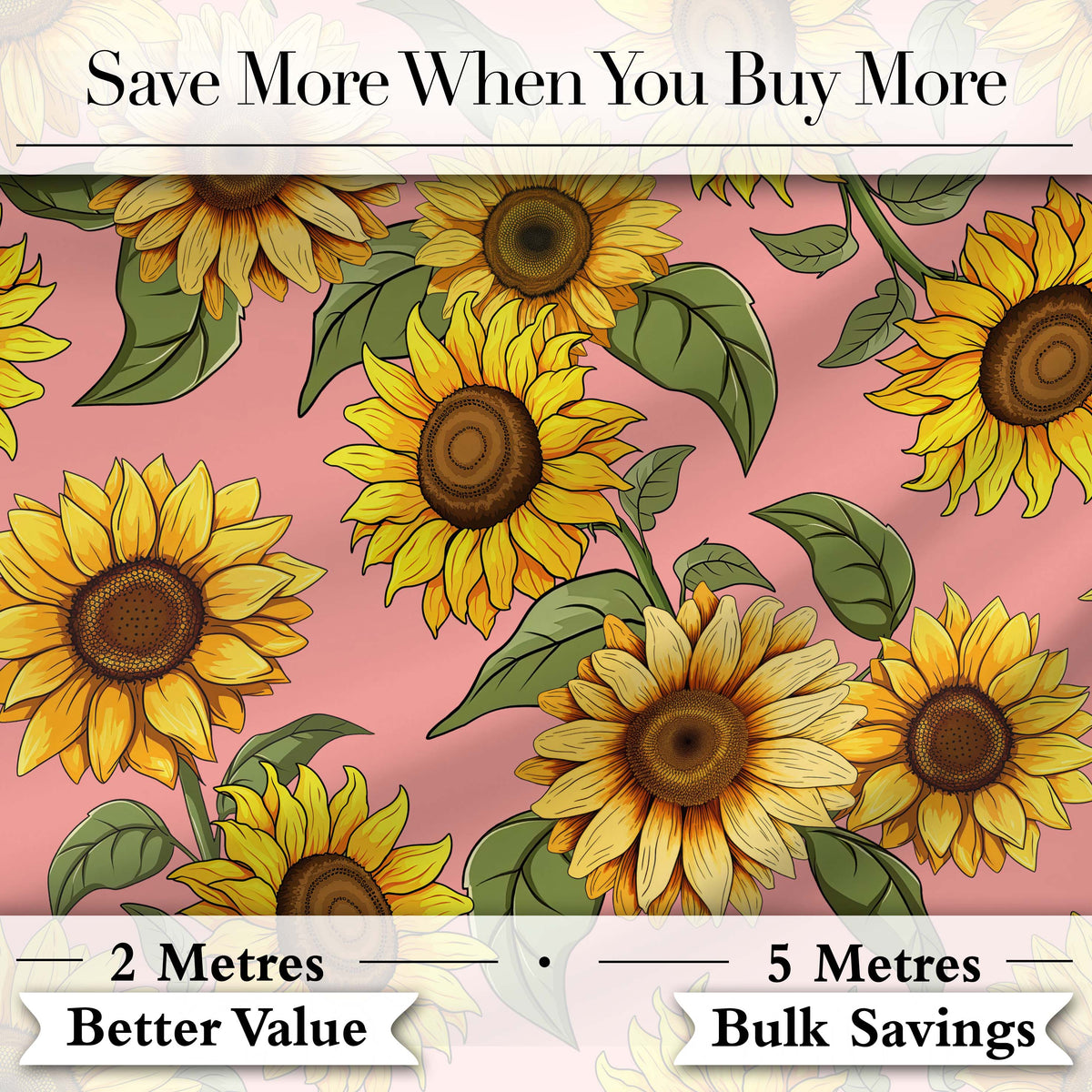 Bright Yellow Sunflower Floral Seamless Pattern Warm Coral Background Digital Print Fabric by the Metre UK Sewing Quilting Textile