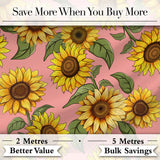 Bright Yellow Sunflower Floral Seamless Pattern Warm Coral Background Digital Print Fabric by the Metre UK Sewing Quilting Textile