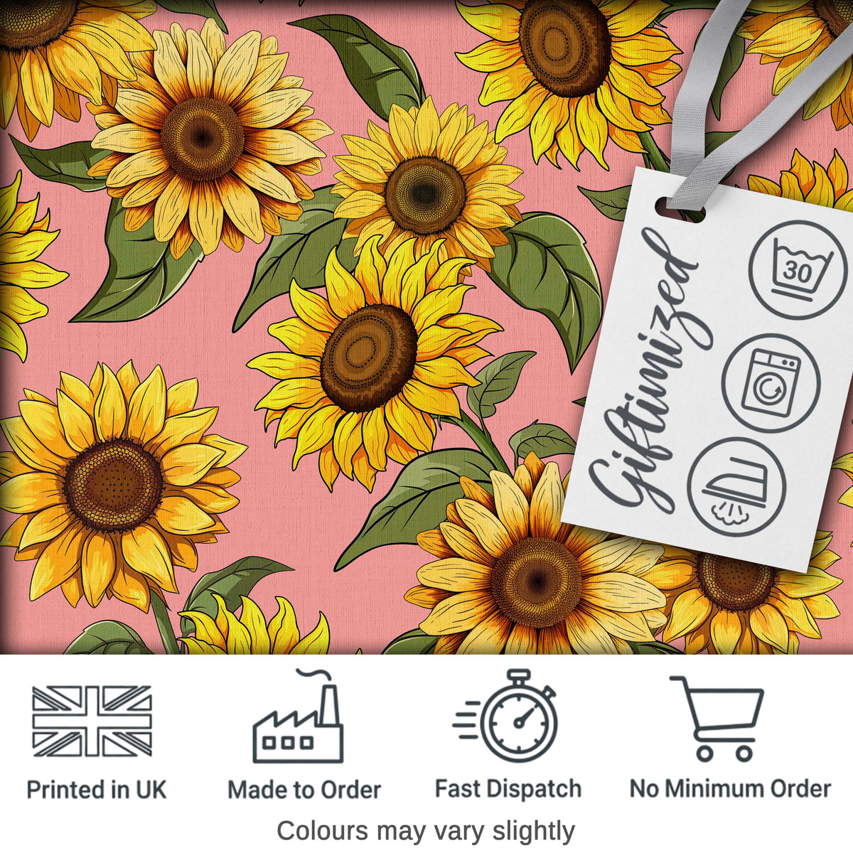Bright Yellow Sunflower Floral Seamless Pattern Warm Coral Background Digital Print Fabric by the Metre UK Sewing Quilting Textile