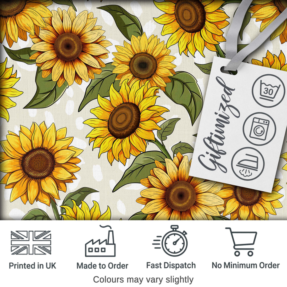 Bright Yellow Sunflower Floral Seamless Pattern Neutral Beige Background Digital Print Fabric by the Metre UK Sewing Quilting Textile