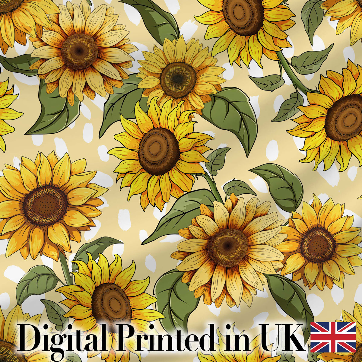 Bright Yellow Sunflower Floral Seamless Pattern Pink Dot Background Digital Print Fabric by the Metre UK Sewing Quilting Textile